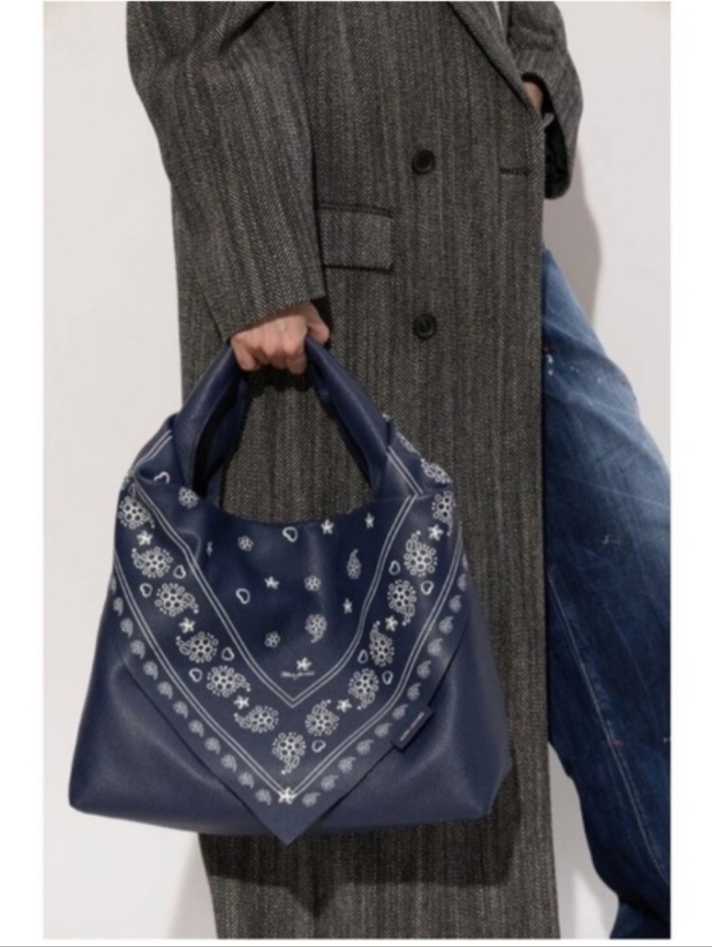 Marc Jacaobs Navy Bandana-Print Leather Hobo Bag